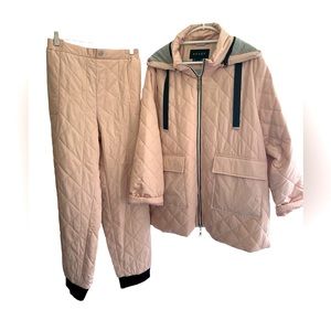 Nuage Quilted lined Jacket with hood with matching quilted pants sz XL Blush NWT